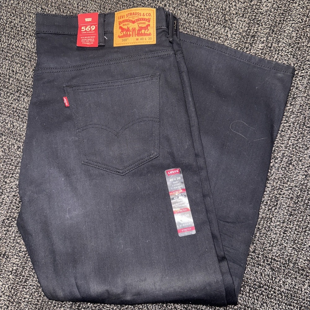Levi's 569 Mens Loose Straight Medium Wash Black Denim Jeans 40x30 Cotton Blend
